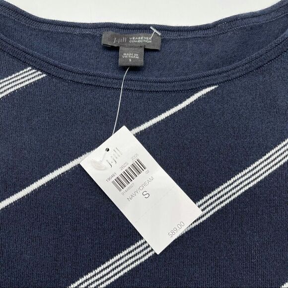 NWT J. Jill Navy/Cream Diagonal Stripe Crew Neck Top Size Small - Picture 6 of 11